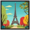 Torre Eiffel en ilustración artística con árboles y cielo azul, estilo digital para decoración y arte urbano.