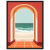 Ventana con vista al mar, ilustración digital de estilo minimalista y colorido.