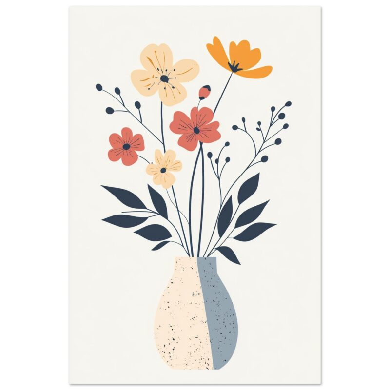 Florero con flores decorativas estilo minimalista, arte digital moderna.