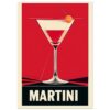 Vaso martini con decoración de cereza en estilo vintage, cartel de bar clásico.
