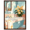 2cd9d655-9447-4363-a48e-f1bd8ea6b2d1.jpg Hermosa ilustración digital de un lavabo con flores en un baño iluminado por la luz natural. Diseño de arte digital de alta calidad para decoración.