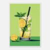 Refresco de limón y menta en vaso transparente con hielo y pajilla, estilo digital vibrante.