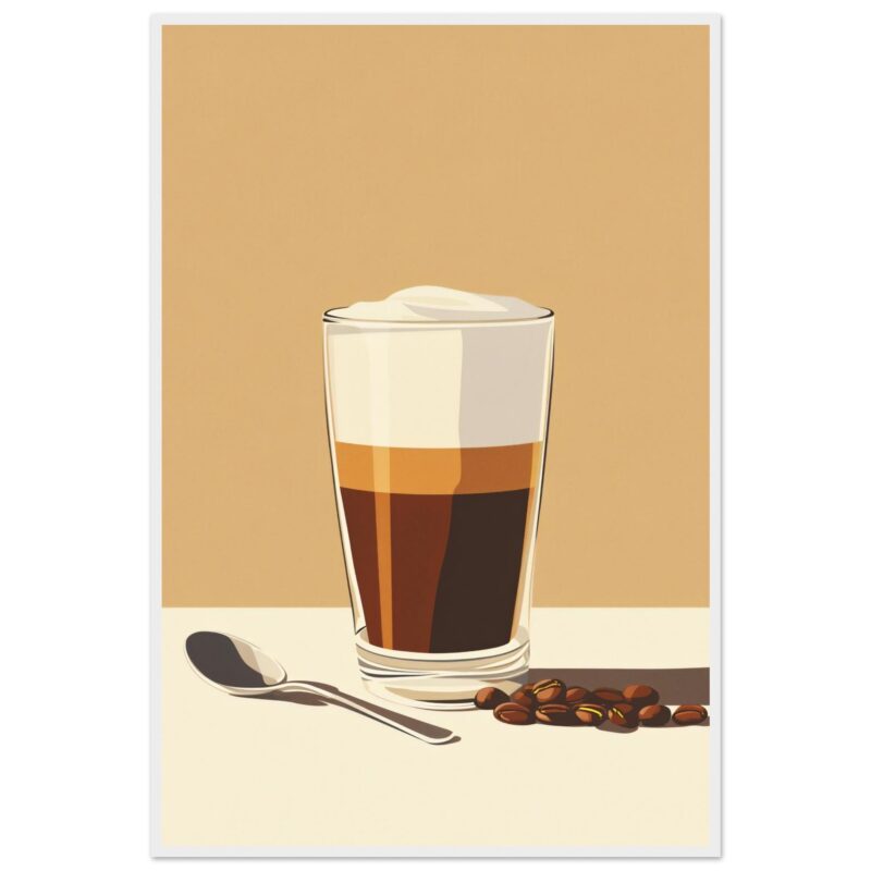 Delicia de café con crema en vaso alto, ilustración digital de Café y postres, arte vectorial para restaurantes y cafeterías.