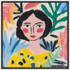 Retrato colorido de mujer en estilo abstracto, arte moderno y pintura decorativa, fondos tropicales y flora vibrante.