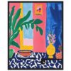 30aafa99-6d0e-47b6-86bf-d7cd3dfcaaac.jpg Colores vibrantes en pintura moderna de interior con plantas y jarrones.