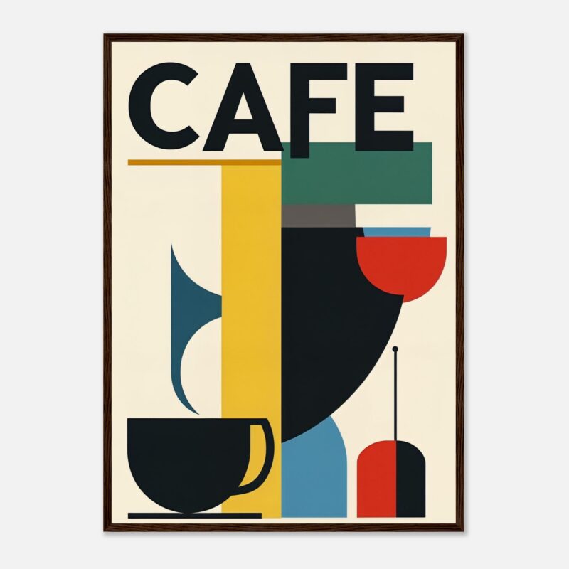 Vaso de café y arte moderno en estilo geométrico, decoración para cafetería moderna.