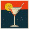 Cóctel de estilo retro con limón en fondo de estrellas, diseño digital moderno, arte para bares, ilustración vintage, decoración de espacios.