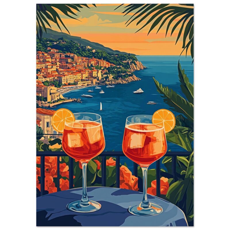 Bebidas con vista panorámica de la costa y el mar en la localidad italiana.