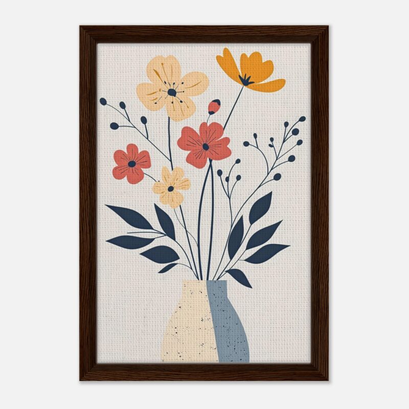 Flores abstractas en jarrón, arte decorativo moderno, diseño de cuadros para pared en tonos cálidos y neutros.