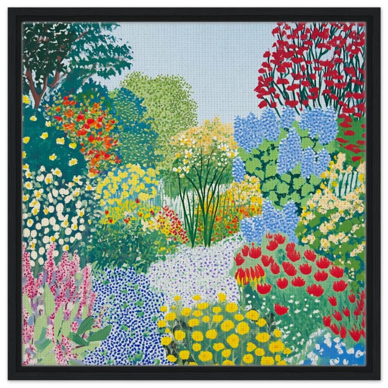 Variedad de flores coloridas en jardín pintura artística digital.