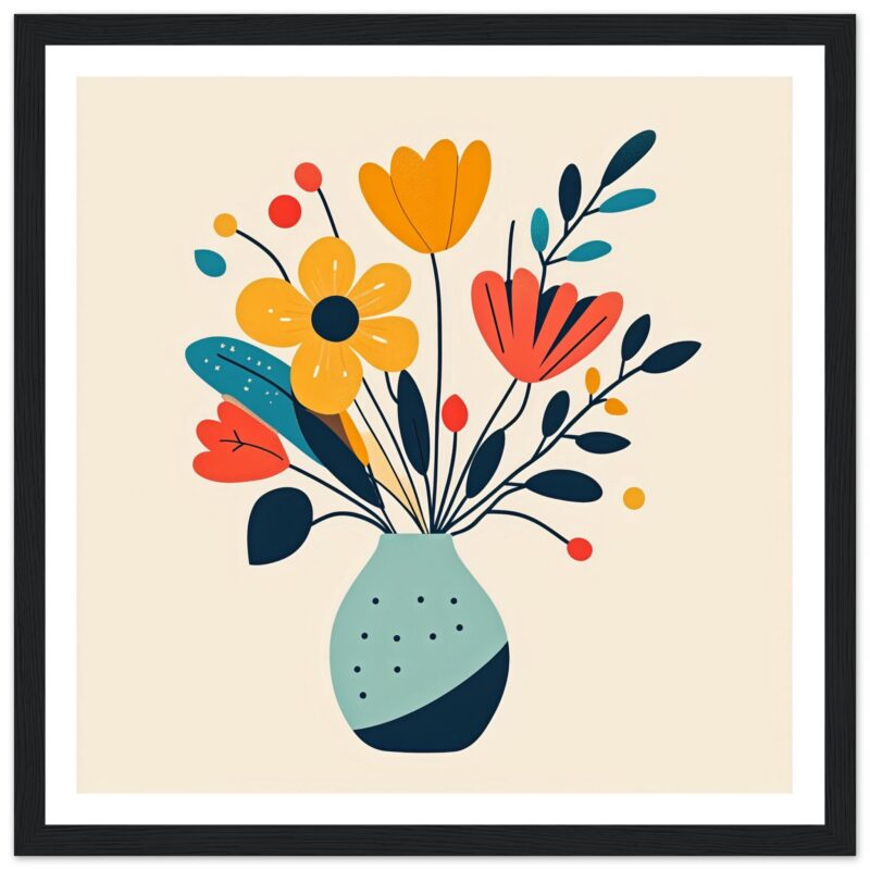 Lámina moderna de flores en estilo minimalista, decoración para interiores, arte digital colorido.
