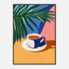 Taza de café con planta decorativa, arte digital moderno, ilustración colorida, estilo minimalista, decoración para hogar y oficina.