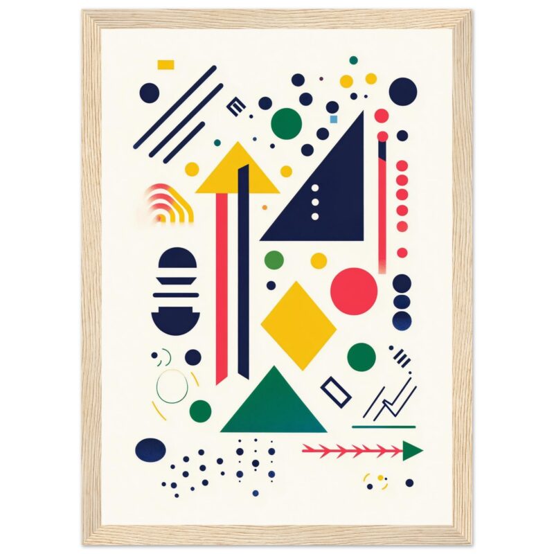 Coloreada obra de arte abstracta con formas geométricas y patrones modernos.