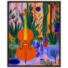 Violín con fondo de plantas en estilo abstracto colorido, obra de arte moderna de Digiart Studio.