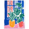 3a214abb-1abb-44a7-bd12-fc75ac273081.jpg Vasija con plantas tropicales y hojas verdes en estilo abstracto.
