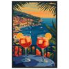 Brindis con vista panorámica de la costa italianas en la puesta del sol.