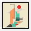 Visualización moderna de arte abstracto con formas geométricas y colores vibrantes en estilo minimalista.