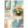 3bc4d412-a288-49e3-8b12-dc5cb6edc9b2.jpg Jarrón con flores en la encimera de una cocina soleada, estilo ilustración digital, enfoque en decoración interior natural.