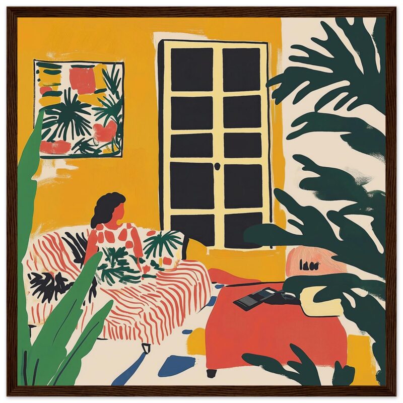 Diseño artístico habitación estilo bohemio con plantas y estilo moderno con ventana y sofá colorido de Digiart Studio.