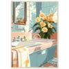 3d45e735-c20b-4260-b9c8-b23908ca777e.jpg Jarrón con flores en el baño, reflejo en el espejo, decoración natural y luminosa, estilo artístico digital, arte para hogar y interiores.
