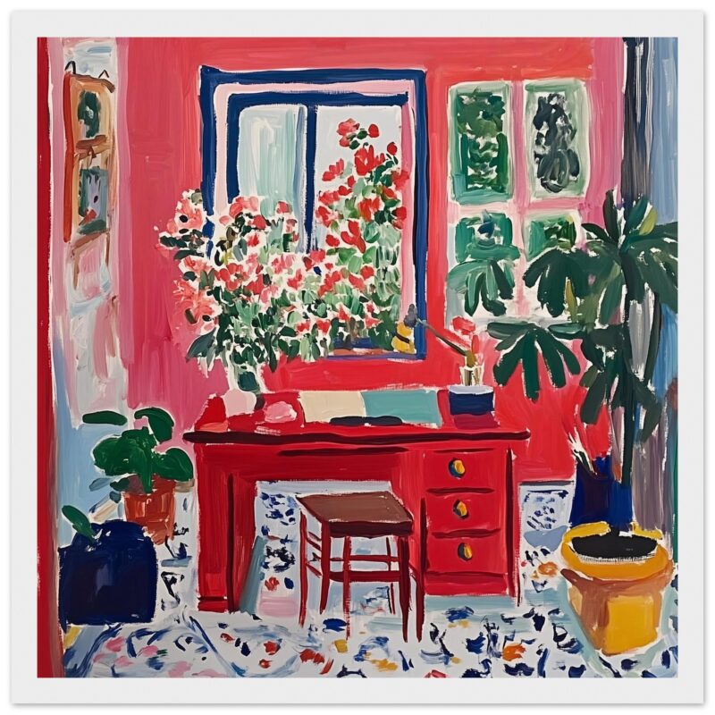 Vivienda colorida con plantas y ventanas, estilo pintura acrílica moderna, arte digital de Digiart Studio.