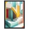 Puerta geometrica de escaleras en colores pastel y amarillo, arte digital moderno, decoración artística, obra de arte contemporáneo.