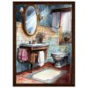 Lavabo con espejo y flores en baño clásico, estilo vintage y decoración acogedora.