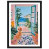 Colaboración artística moderna con temática de interior y vista al mar en estilo pintura acrílica.