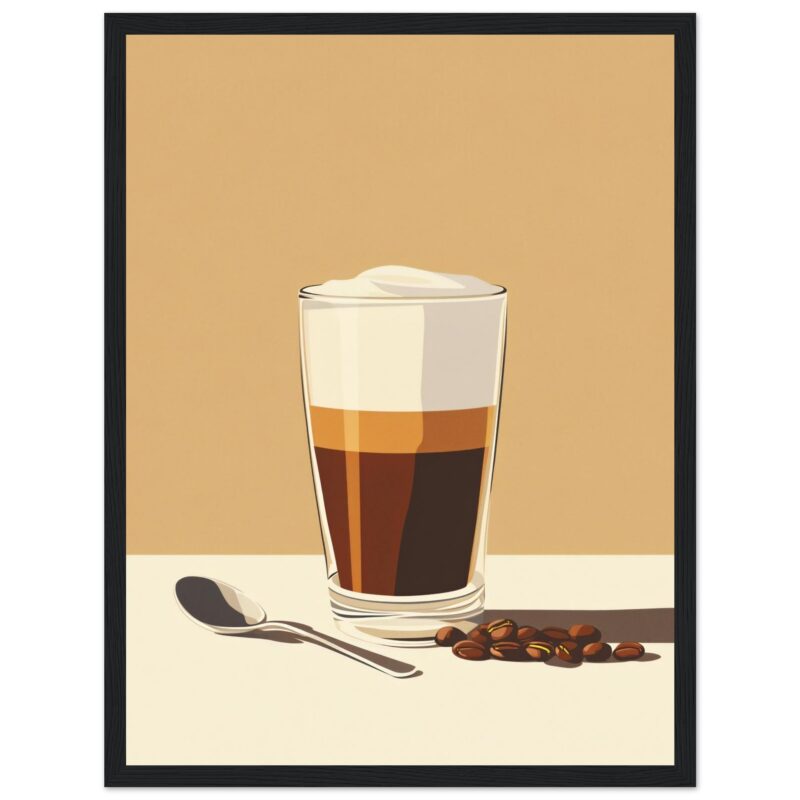 Café con leche en vaso con espuma, ilustración digital realista, perfecto para arte moderno y café artístico.