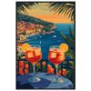 Brindis con vistas panorámicas del mar y pueblo en Costa Amalfitana.