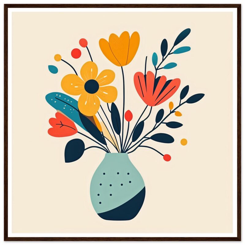 Colorida ilustración de flores en estilo moderno y minimalista para decoración.