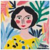 Retrato de mujer en estilo pop art con vibrantes colores y flora tropical, obra de Digiart Studio, arte contemporáneo, pintura acrílica.