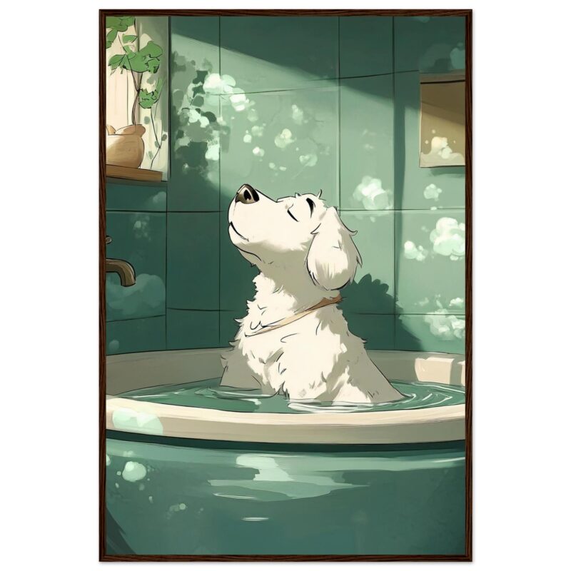 45bd4393-5714-41de-83ef-7282b400d369.jpg Disfrutando de un baño relajante, adorable perro en bañera con luz natural y ambiente tranquilo.