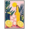Refresco de limón con hielo y plantas tropicales, arte digital vibrante.