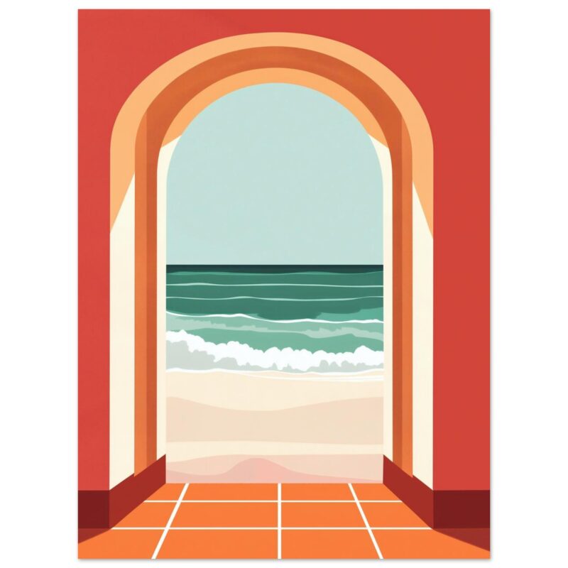 Atajo a vista de una ventana con vista al mar en estilo ilustración moderna.