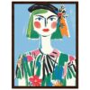 Dibujo de retrato artístico de mujer moderna con colores vibrantes y estilo expresionista.