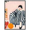 Niña con vestido de rayas negras y blancas en estilo ilustración moderna.