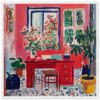 Jarrón con flores en interior colorido, estilo de pintura expresionista, decoración moderna y vibrante.