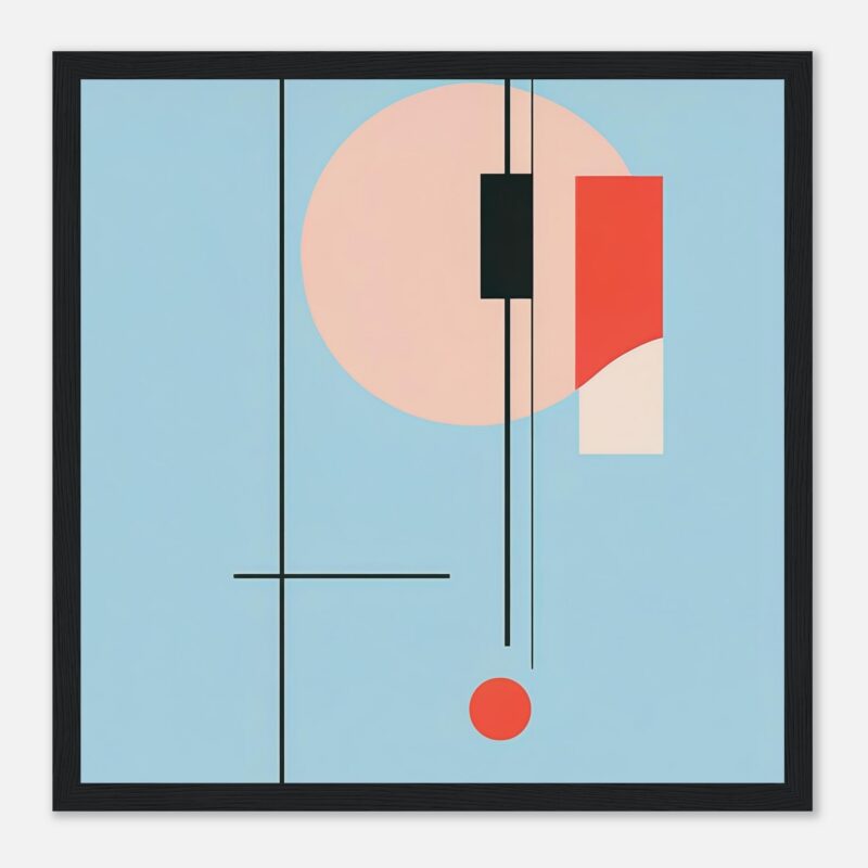 Lámina de arte abstracto moderno con formas geométricas y colores vibrantes.