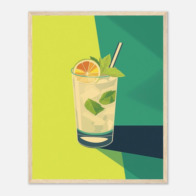 Refresco de limón con menta y hielo, ilustración digital, bebida refrescante, estilo moderno y colorido, promoción de bebidas tropicales.