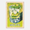 Refresco mojito con limón, menta y hielo en vaso transparente, ilustración artística estilo acuarela.