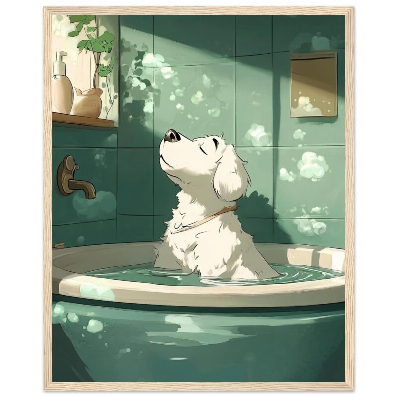 544a417b-ba83-42a3-831b-227b5b788c50.jpg Relieve de agua para perros en el baño con cerámica verde y elementos decorativos naturales.