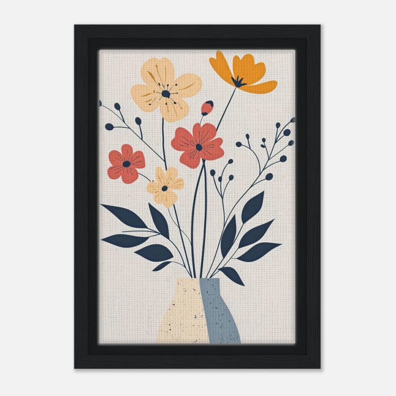 Flores abstractas en jarrón decorativo, estilo moderno para decoración de interiores.