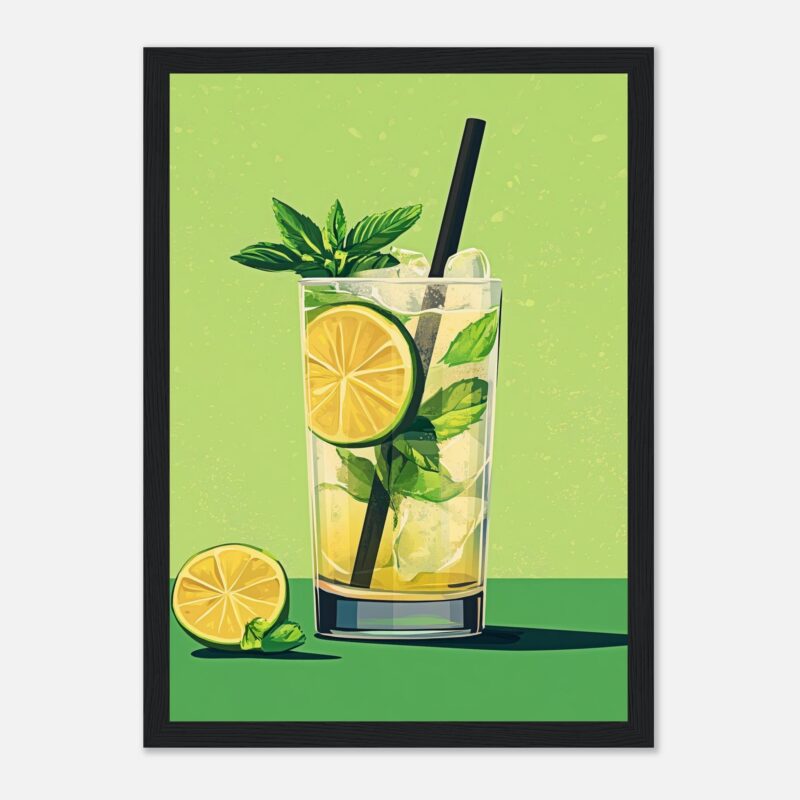 Refresco de limón y menta con hielo en vaso alto, decoración fresca y aromática.