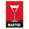 Cóctel Martini ilustración moderna y vintage con fondo rojo, estilo artístico en estilo pop art.