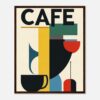 Taza de café, vaso y objetos abstractos en estilo modernista.