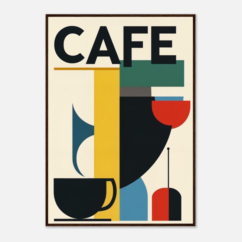 Trazado moderno y colorido de un cartel de café en estilo abstracto.