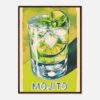 Refresco mojito con hielo, limón y menta en vaso de vidrio, estilo ilustración artística.