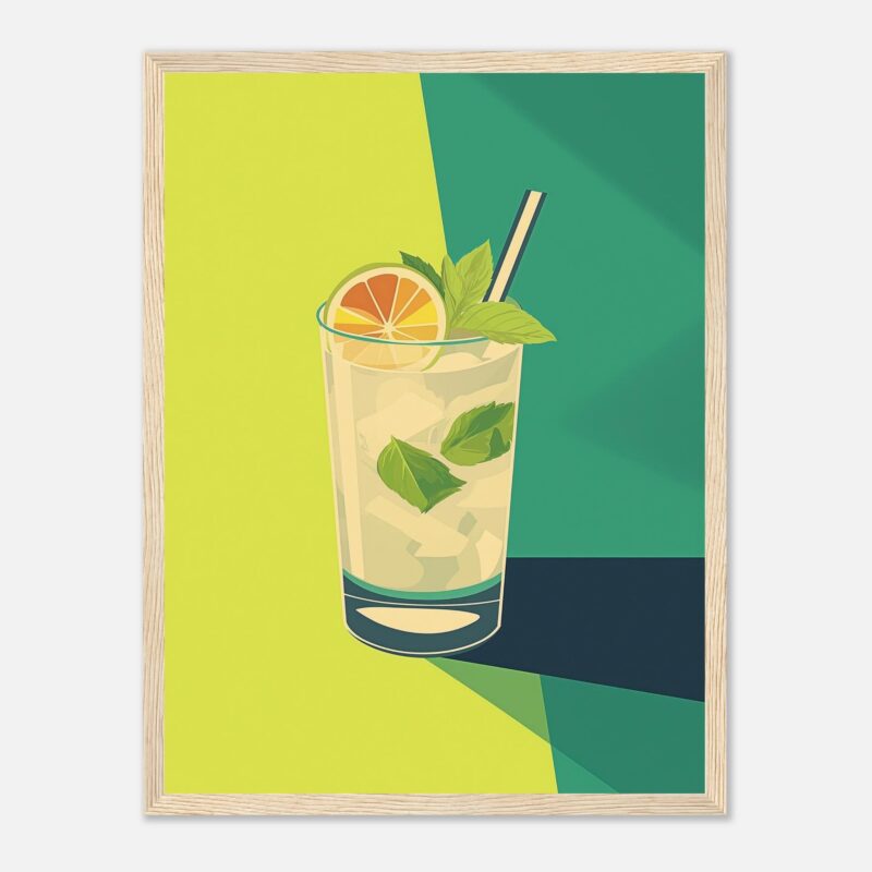 Refresco de limón y menta en estilo digital, ilustración moderna para branding y publicidad.