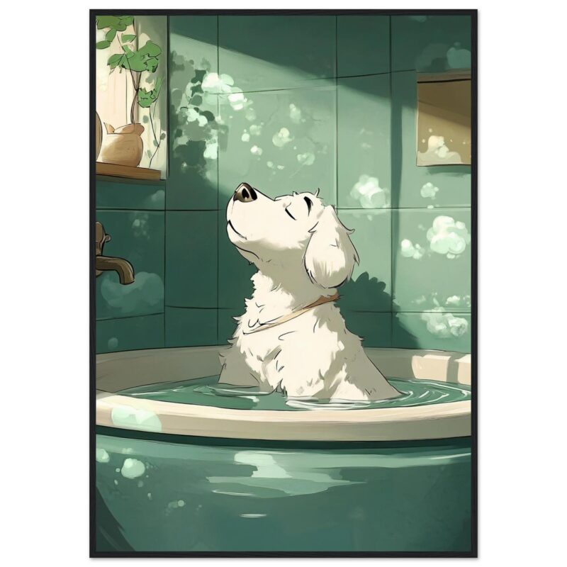 588462d2-aaed-42fb-a4c9-c0ce3d634f74.jpg Relajación de un perro en la bañera en estilo ilustración digital.
